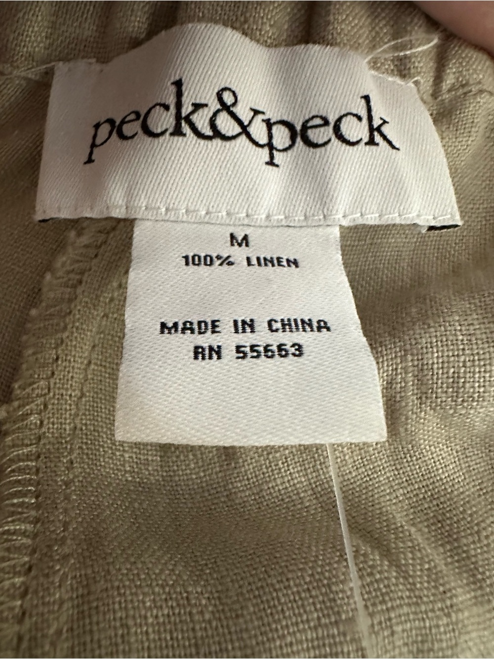 Peck & Peck 100% Linen Pants Women's Medium Beige Pull On Elastic Waist Pockets - Picture 6 of 7
